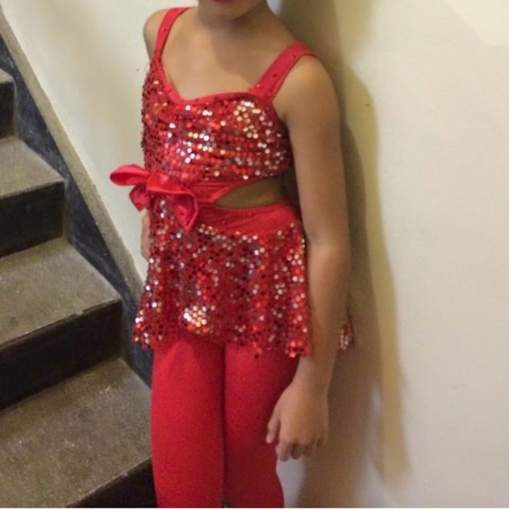 Weismann MC red sequin body suit dance costume.